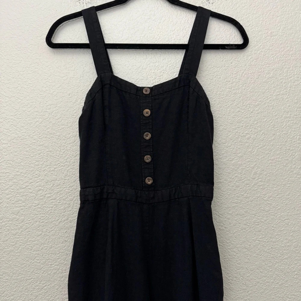 Zara Linen Blend Cropped Wide Leg Sleeveless Jumpsuit Black Size Small